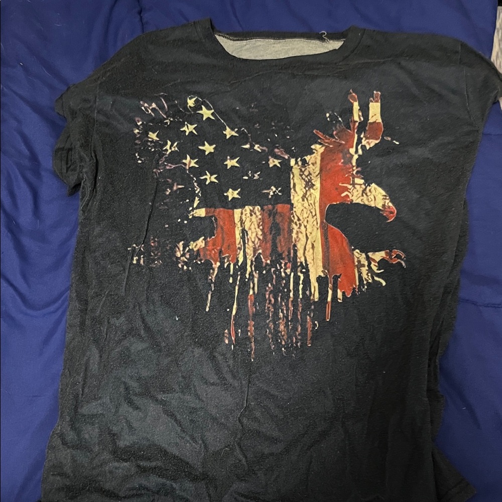 Black Graphic T-Shirt with American Flag Design